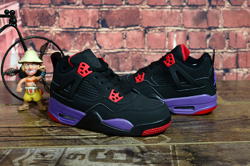 Kids Air Jordan 4 Raptors Black Red Purple Shoes - Click Image to Close